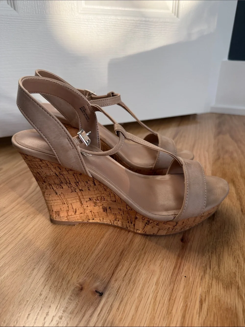 Charles By Charles David Neutral Tan Cork Wedge Sandals